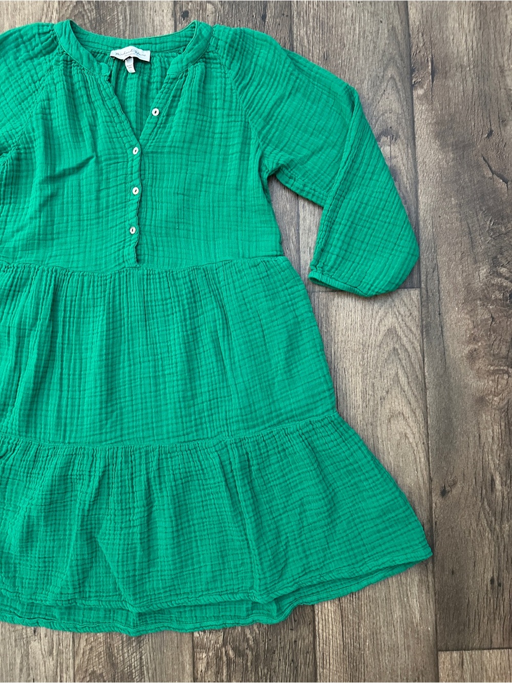 Michael Stars Sonia 100% Cotton Cascade Mini Dress Green
